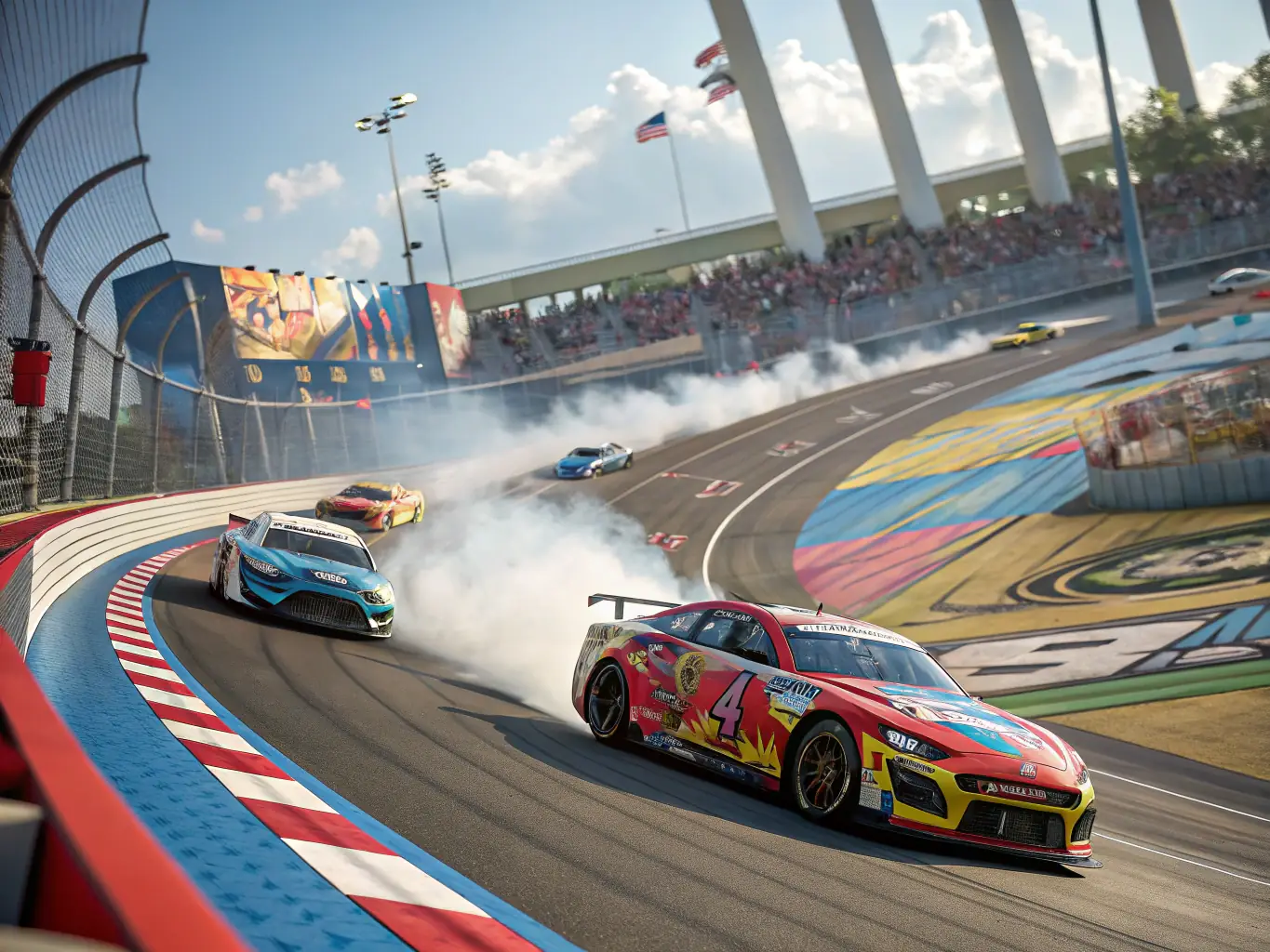A high-speed race car drifting around a corner on the V V L ORGANISATION CIRCUIT 19 track, showcasing the excitement and skill involved in motorsport events.