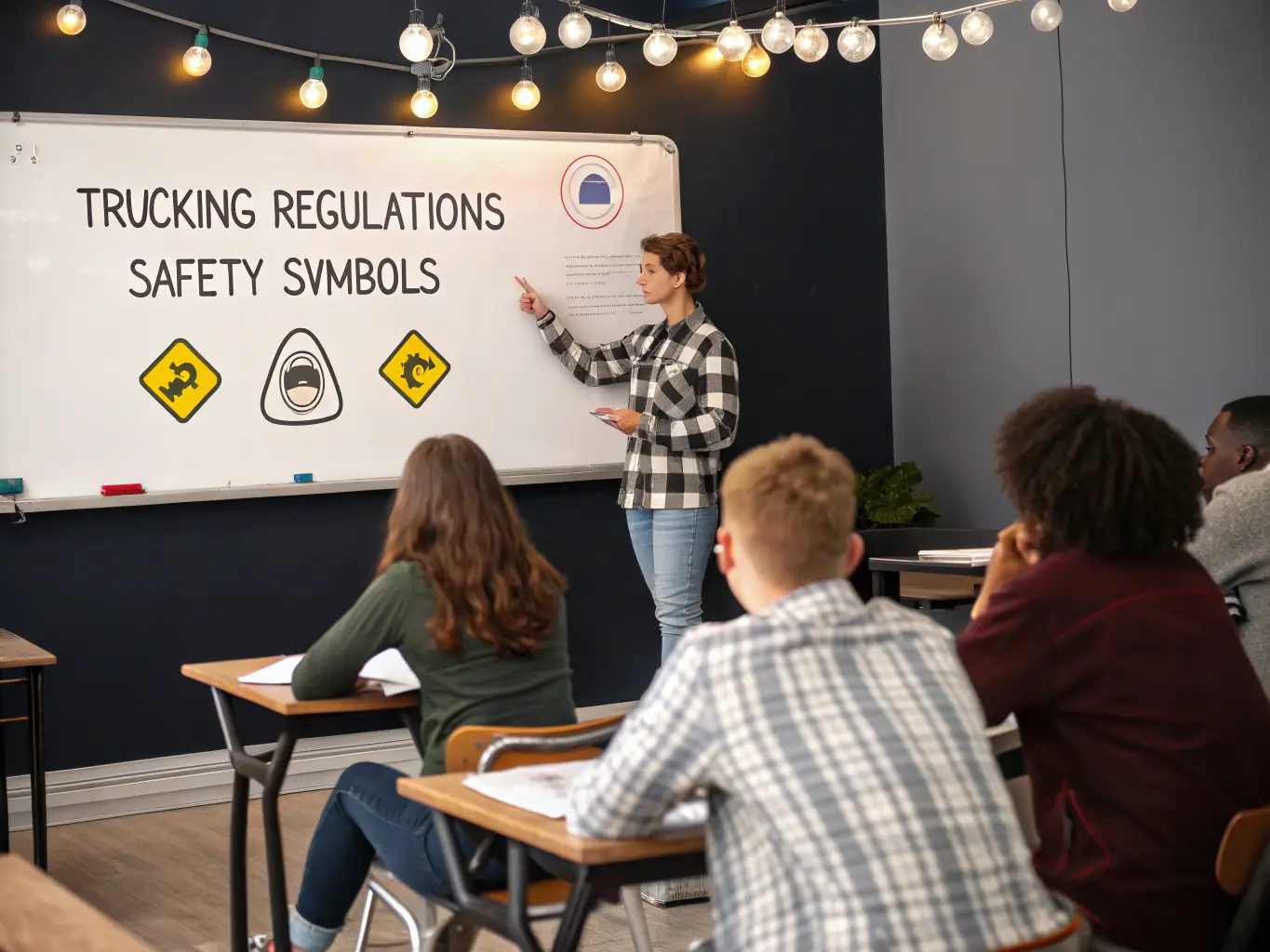 A classroom setting at V V L ORGANISATION CIRCUIT 19, where instructors are teaching advanced driving techniques to participants.