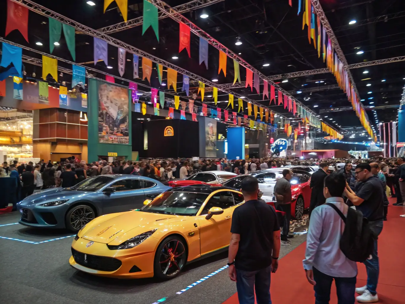 A community event at V V L ORGANISATION CIRCUIT 19, featuring families enjoying various activities and displays related to motorsports.